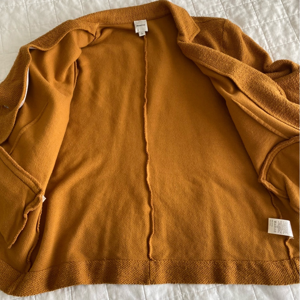 Anthropologie Maeve Textured Single Button Relaxed Blazer - Mustard Brown Size L - Picture 15 of 17